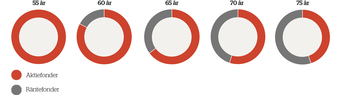 Diagram med fördelning av aktie- och räntefonder