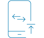 en mobil med två pilar som går diagonalt åt vasitt håll och en pil som pekar upp mot ett streck vid sidan av mobilen
