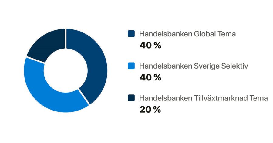 Cirkeldiagram över fondfördelning fram till 55 år