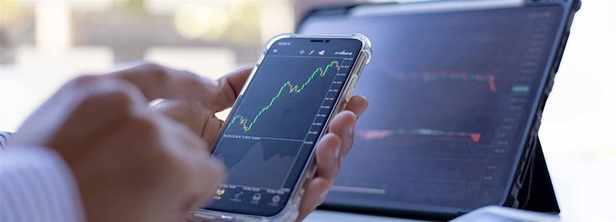 Kollar utvecklingen av sitt sparande på sin mobil.