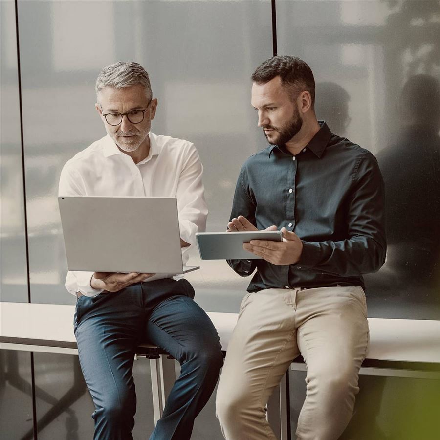 Två kollegor arbetar tillsammans.