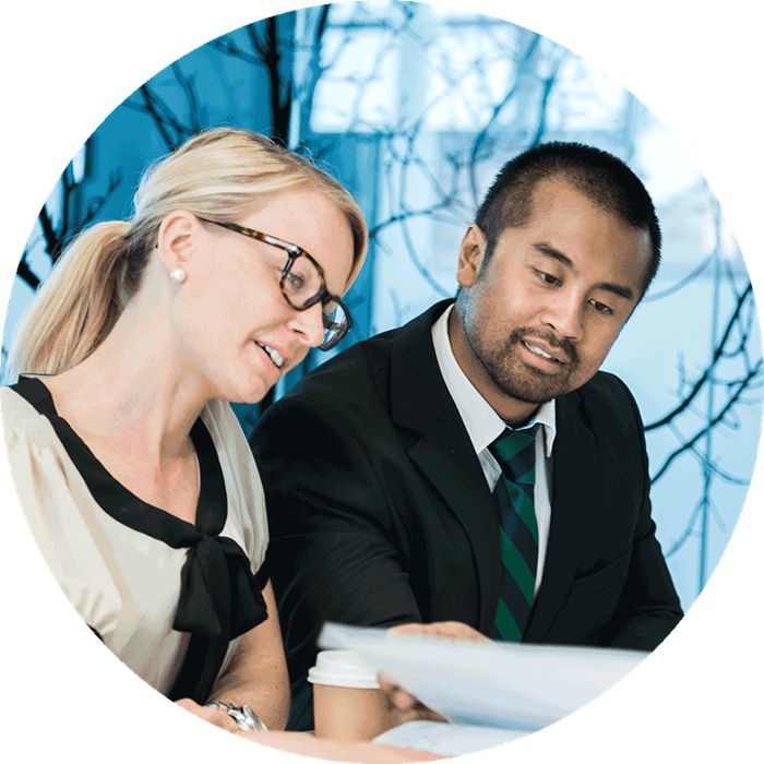 Woman and man in a meeting