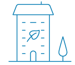 Ikon fastighet med löv - hållbart