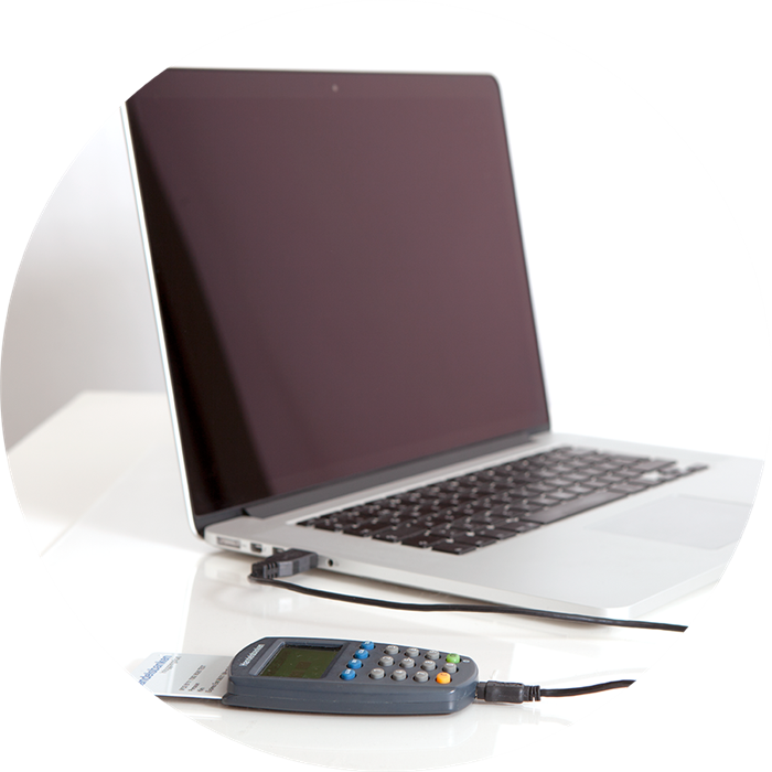 Image om computer and card with cord